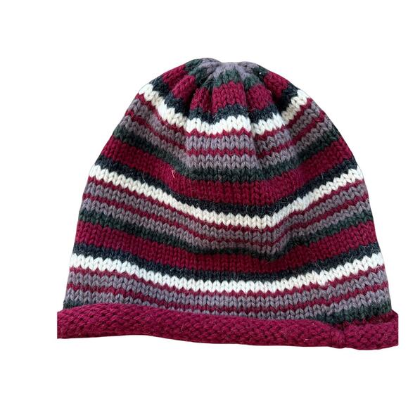 Striped knit rolled hem wool beanie from Peru - Picture 2 of 4